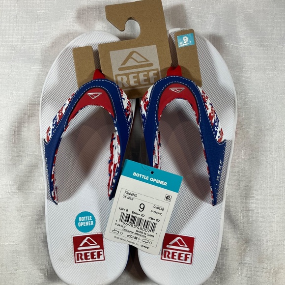 NWT Reef Fanning Men\'s Flip Flop With Bottle Opener, Patriotic Size 9 main image 13